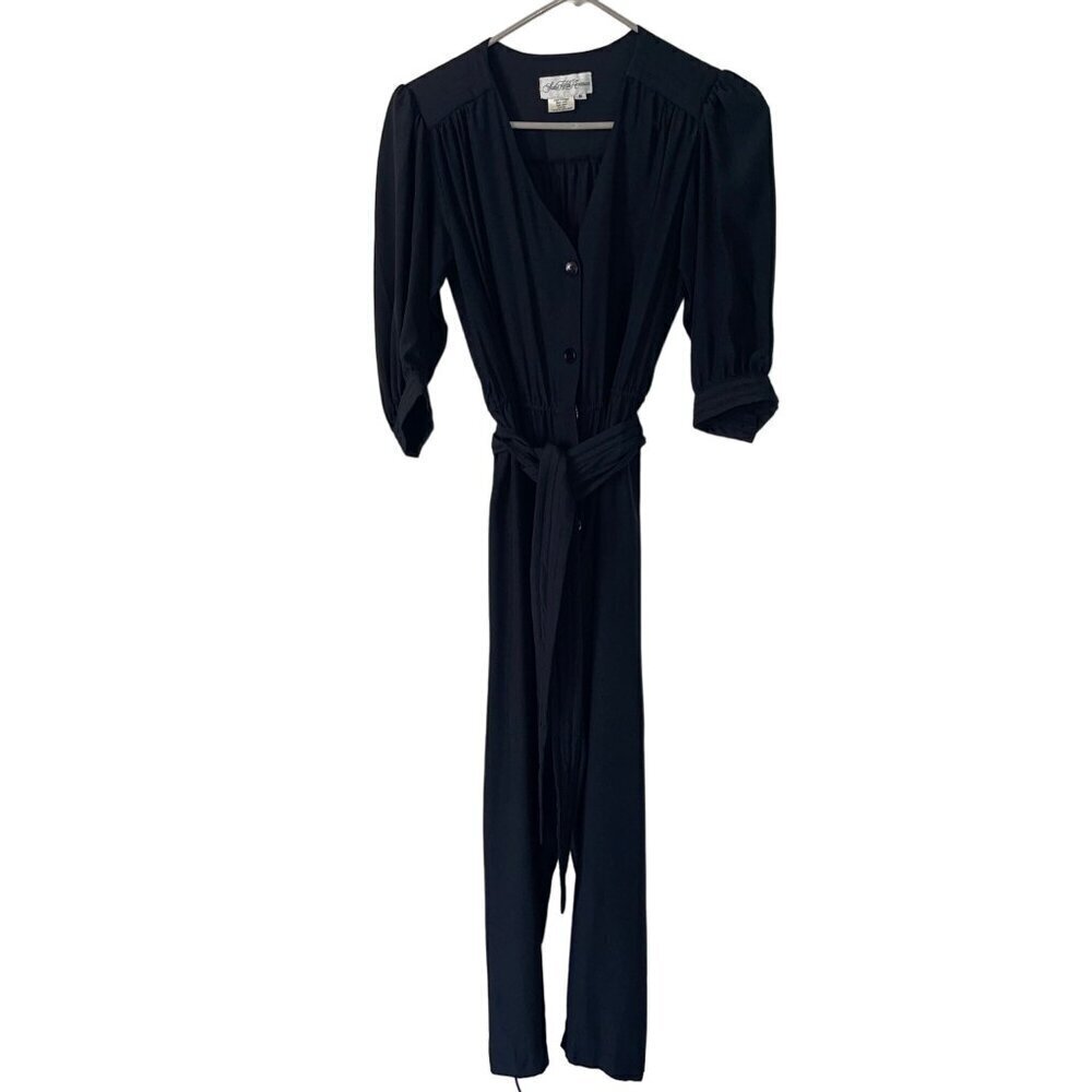 Saks Fifth Avenue Vintage Womens Jumpsuit Size 6 Black Quilted Belt Tapered Leg